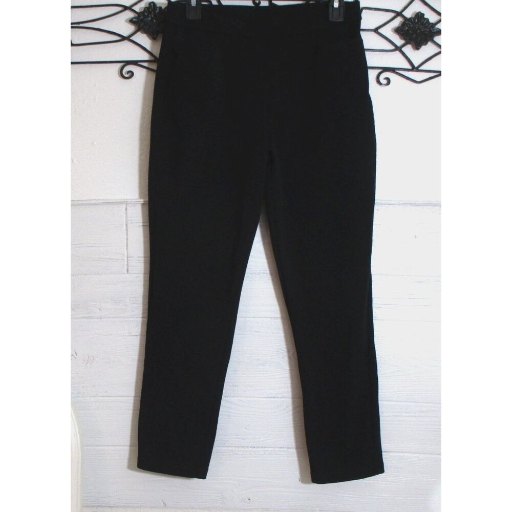 Susan Graver Pull On Knit Pants Women's Size S Black Pockets Mid Rise